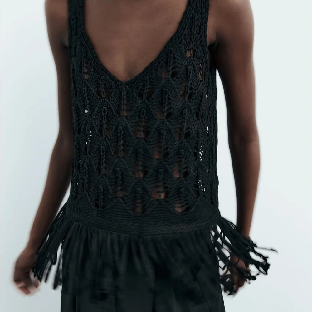 Zara Fringe Knit Top / Cover-Up. - Picture 4 of 8